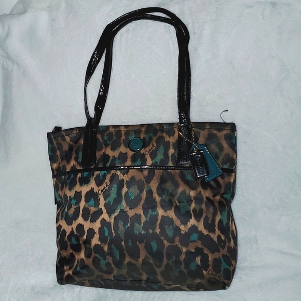 Coach Signature Stripe Ocelot Print Tote F25282